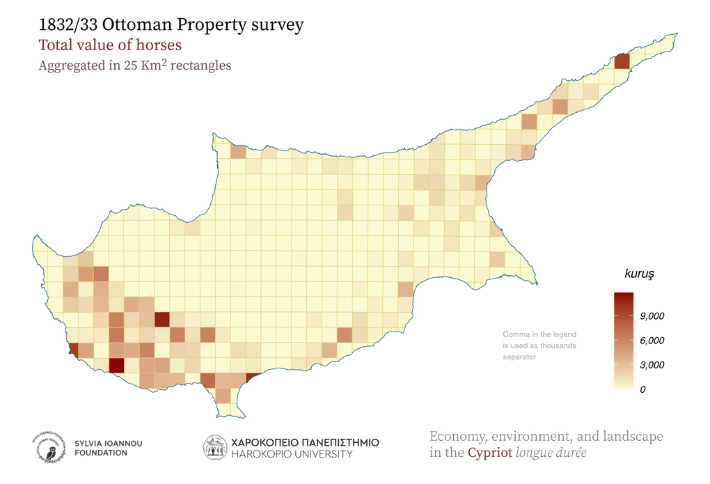 1833, Horses, Aggregated in 25 sq.km rectangles
