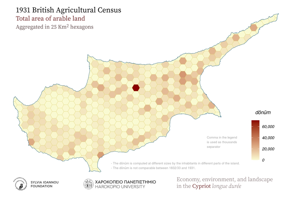 1931, Arable land, Aggregated in 25 sq.km hexagons