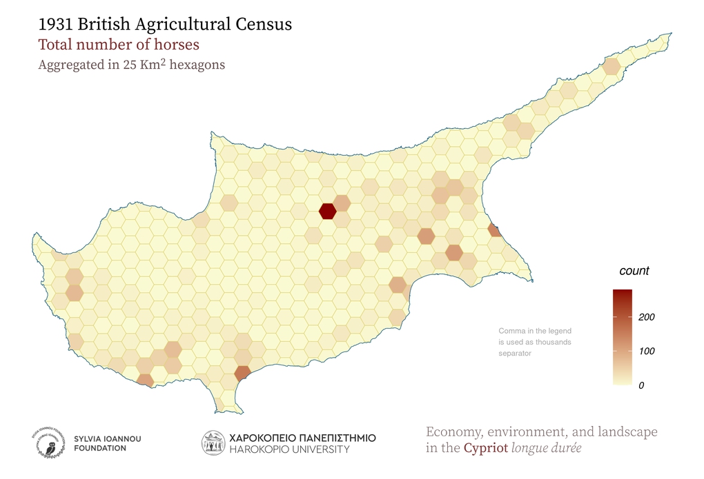 1931, Horses, Aggregated in 25 sq.km hexagons