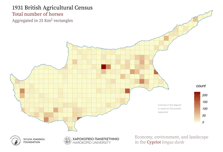 1931, Horses, Aggregated in 25 sq.km rectangles